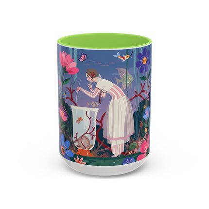 The Lady Of The Enchanted Aquarium Colorful Mugs – Art Deco Aquatic Elegance