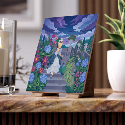 🦚🌸 The Peacock Garden Terrace Ceramic Tile – Art Deco Floral Elegance