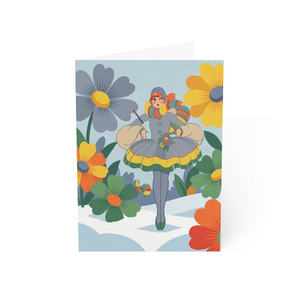 🌼❄️ The Lady Of The Winter Flower Garden Greeting Card – Art Deco Holiday Whimsy