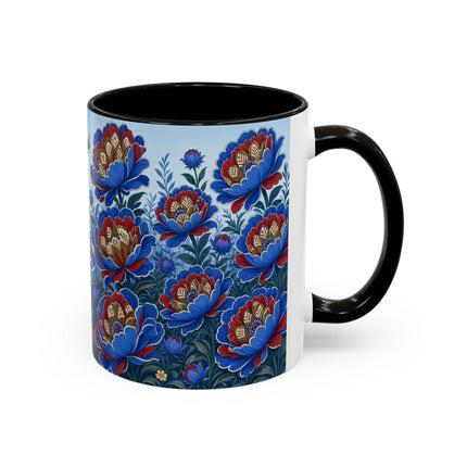 💙🌺 The Sapphire Blossom Garden Dancer Colorful Mug – Art Deco Fashion Fantasy