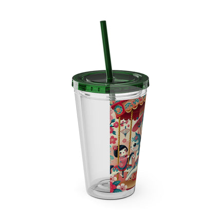 Geisha Kitten's Enchanted Carousel Ride Sunsplash Tumbler with Straw, 16oz