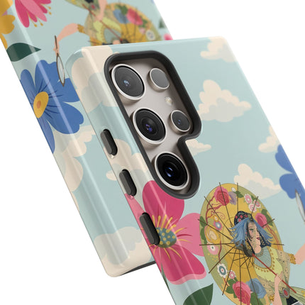 🌸🪞 The Floral Parasol Reflection Phone Case – Art Deco Garden Fantasy
