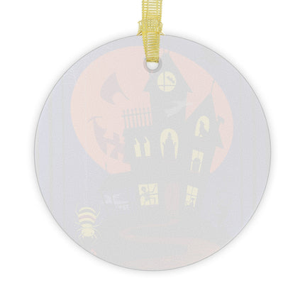 Halloween Night at the Haunted House Glass Ornament