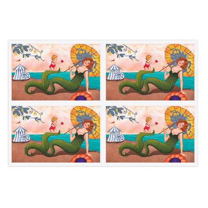 Mermaid with Parasol and Cupid by George Barbier Sticker Sheets