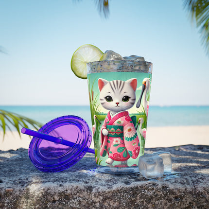 Geisha Kitten Strolls Among the Spoonbills Sunsplash Tumbler with Straw, 16oz