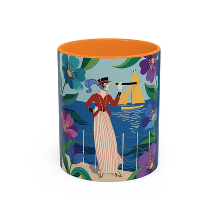 The Lady Of The Golden Horizon Colorful Mugs – Art Deco Coastal Elegance