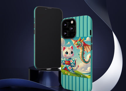 Geisha Kitten and the Dragon Kite Phone Cases