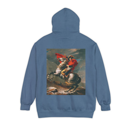 Napoleon Crossing the Alps by Jacques-Louis David Unisex Garment-Dyed Hoodie
