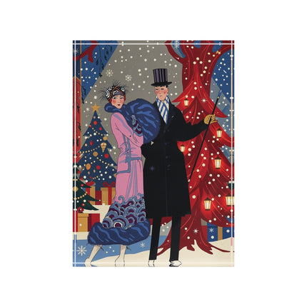 🎩🎄 Christmas Eve Promenade Acrylic Art Block – Art Deco Holiday Elegance