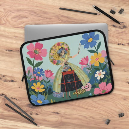 🌸🪞 The Lady Of The Flowered Parasol Laptop Sleeve – Art Deco Garden Fantasy