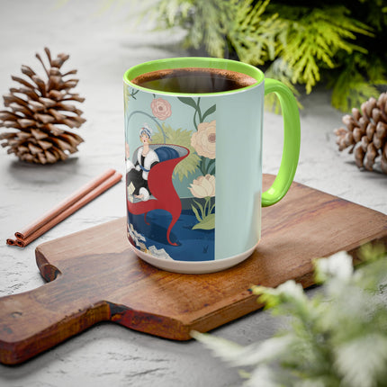 The Lady Of The Scarlet Chaise Colorful Mugs – Art Deco Romantic Elegance
