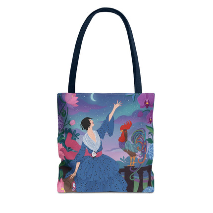 🌙🐓 The Lady Of The Moonlit Rooster Garden Tote Bag – Art Deco Floral Fantasy