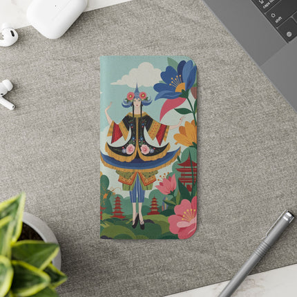 🌸🏯 The Lady Of The Pagoda Garden Flip Case – Art Deco Floral Fantasy