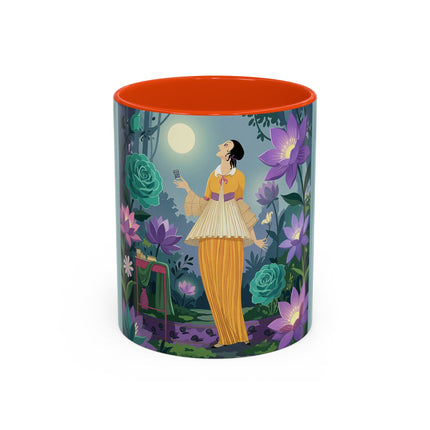 The Lady Of The Moonlit Garden Colorful Mugs – Art Deco Botanical Serenity