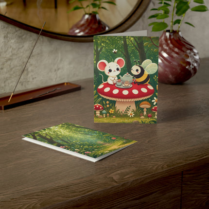 🐭🐝 The Little Woodland Tea Party Greeting Card – Whimsical Animal Adventure