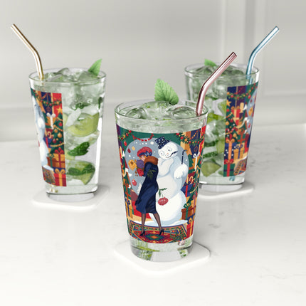 ☃️🎄 The Snowman's Christmas Companion Pint Glass – Art Deco Holiday Fantasy