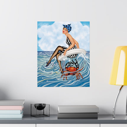 🌊🎀 The Lady Of The Seaside Adventure Matte Vertical Poster – Art Deco Coastal Whimsy