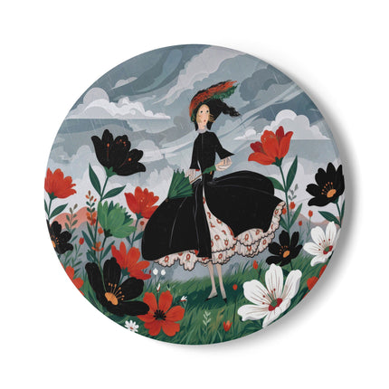 🌧️🌺 The Stormy Flower Walk Ceramic Coaster – Art Deco Floral Fashion