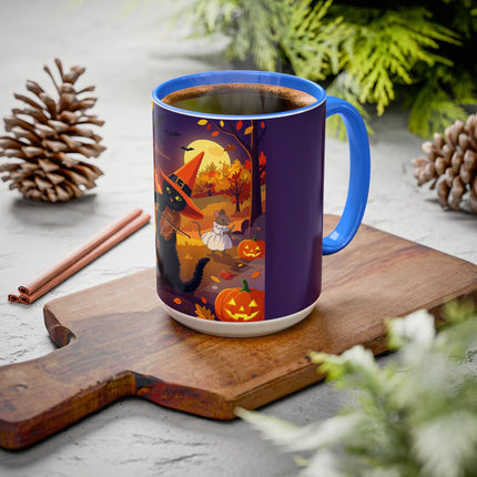 🐈‍⬛🎻 The Black Cat's Moonlit Melody Colorful Mug – Whimsical Halloween Music