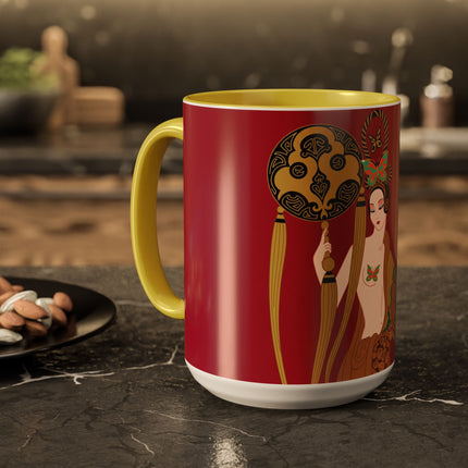 Butterfly Empress of the Crimson Pavilion Colorful Mug (11oz, 15oz) – Art Deco Beauty, Butterfly Elegance & Ornamental Style