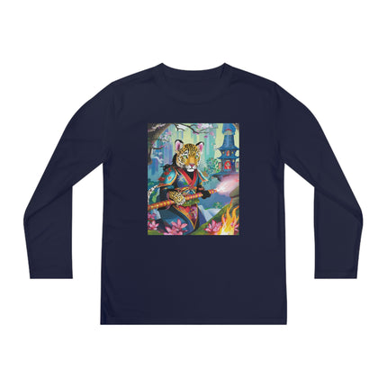 Cyberpunk Leopard Youth Long Sleeve Competitor Tee – Neon Magic & Futuristic Adventure