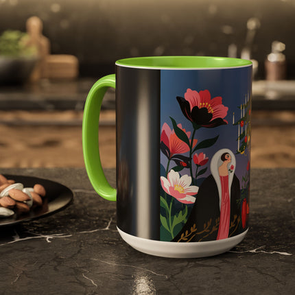 🌹🎄 The Lady Of The Candlelit Rose Tree Colorful Mug – Art Deco Christmas Garden