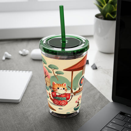 Archer Kitten in the Zen Garden Sunsplash Tumbler with Straw, 16oz