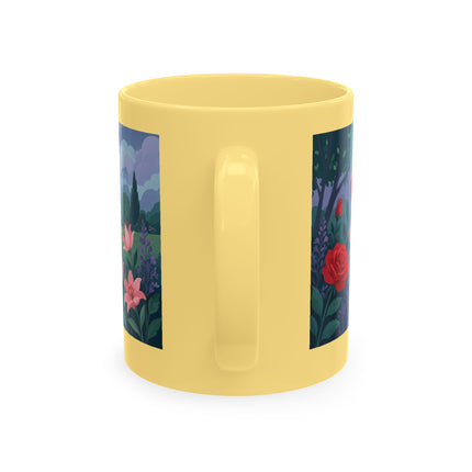 🌹💌 The Lady Blowing Kisses In The Rose Garden Ceramic Mug – Art Deco Floral Romance