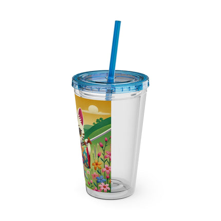Samurai Kitten Sunsplash Tumbler with Straw, 16oz