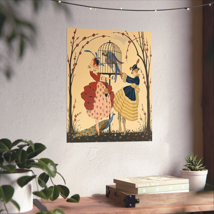 🦚🌸 The Garden Of The Exotic Birds Matte Vertical Poster – Art Deco Fashion Whimsy