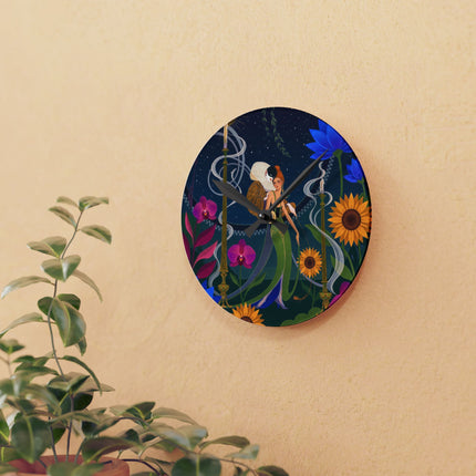 🌻🌙 The Midnight Sunflower Garden Acrylic Wall Clock – Art Deco Floral Fantasy