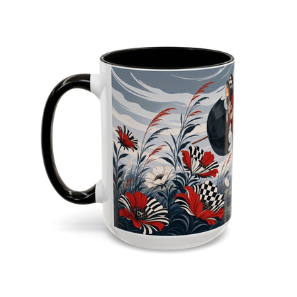 ☔🌹 The Scarlet Checkerboard Rainstorm Colorful Mug – Art Deco Floral Elegance