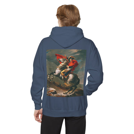 Napoleon Crossing the Alps by Jacques-Louis David Unisex Garment-Dyed Hoodie