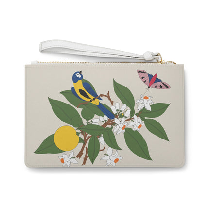 Blue Tit & Butterfly Clutch Bag – Elegant Charm & Springtime Grace
