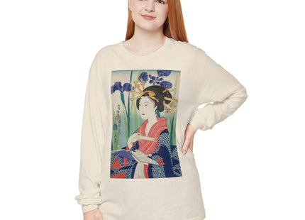 Woman with Bookmark and Book Garment-dyed Long Sleeve T-Shirt
