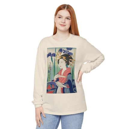 Woman with Bookmark and Book Garment-dyed Long Sleeve T-Shirt