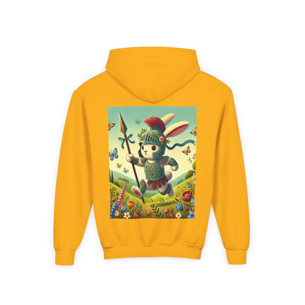 Rabbit Gladiator Youth Hooded Sweatshirt – Courage, Adventure & Playful Heroism