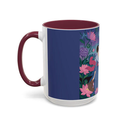 The Lady And The Morning Song Colorful Mugs – Art Deco Botanical Elegance