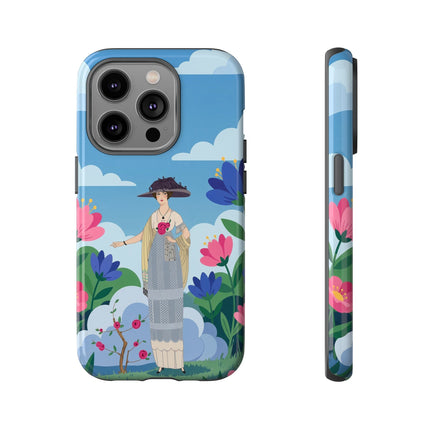 🌸🎩 The Lady Of The Grand Flower Garden Phone Case – Art Deco Fashion Illustration