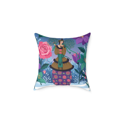 🌹❄️ The Holly Rose Of Winter Square Pillow – Art Deco Christmas Garden