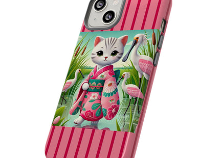 Geisha Kitten Strolls Among the Spoonbills Phone Cases