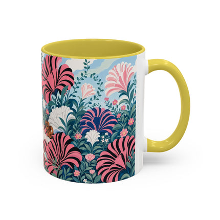 🌸🦋 The Enchanted Pink Blossom Retreat Colorful Mug – Art Deco Floral Whimsy