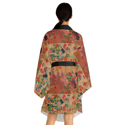 Japanese Fan Flower Pattern by G.A. Audsley Long Sleeve Kimono Robe (AOP)