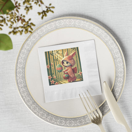 Geisha Kitten’s Easter White Coined Napkins