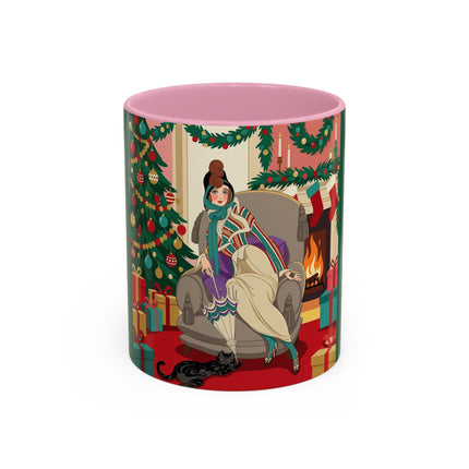 🖤🔥 The Lady Of The Christmas Hearth Colorful Mug – Art Deco Holiday Elegance