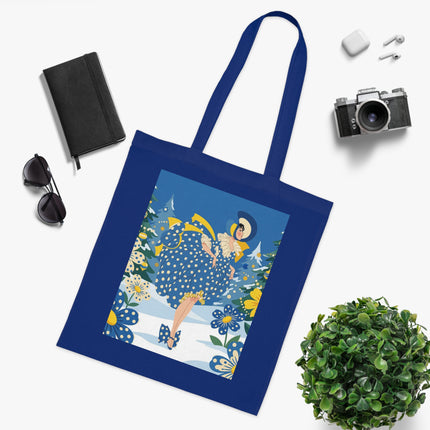 💙🎄 The Bluebell Christmas Promenade Cotton Tote Bag – Art Deco Holiday Elegance