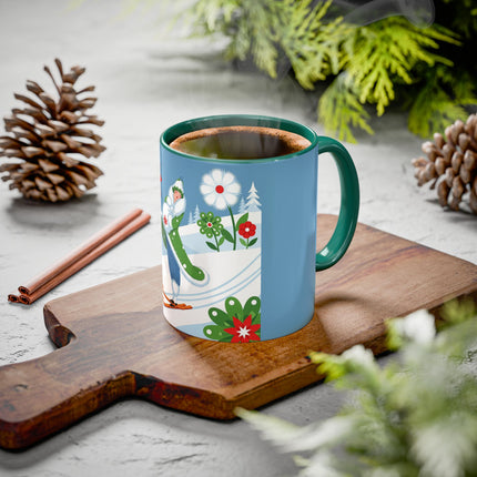 🎿❄️ The Winter Garden Skier Colorful Mug – Whimsical Holiday Fantasy