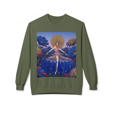 🌞🌸 The Celestial Blossom Garden Dancer Midweight Crewneck Sweatshirt – Art Deco Floral Fantasy