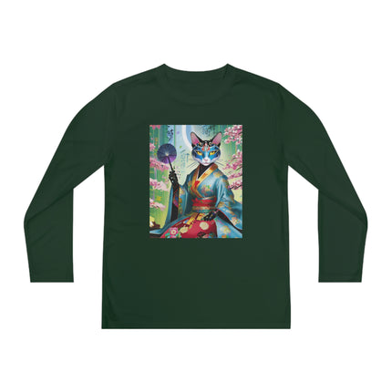 Cyberpunk Geisha Youth Long Sleeve Competitor Tee – Neon Elegance & Futuristic Fantasy