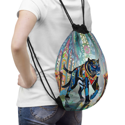 Cyber Panther's Hunt Drawstring Bag